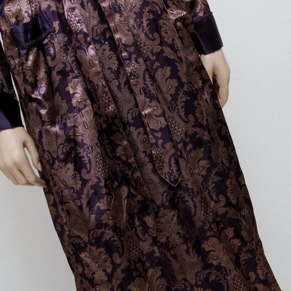 Design Studio Floral Brocade Pajama & Robe Set Tassel Tie Purple Golden Women S - Picture 12 of 16